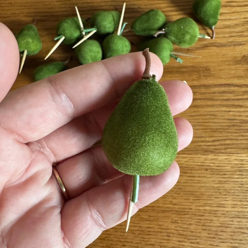 15 Green Faux Flocked Pear Picks‎ Floral Arrangement Accents Crafting Decor